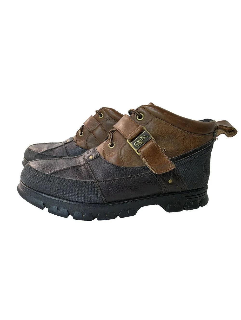 Polo Ralph Lauren Hardy II Brown Black Leather Duck Boots Shoes Mens Size 12 D